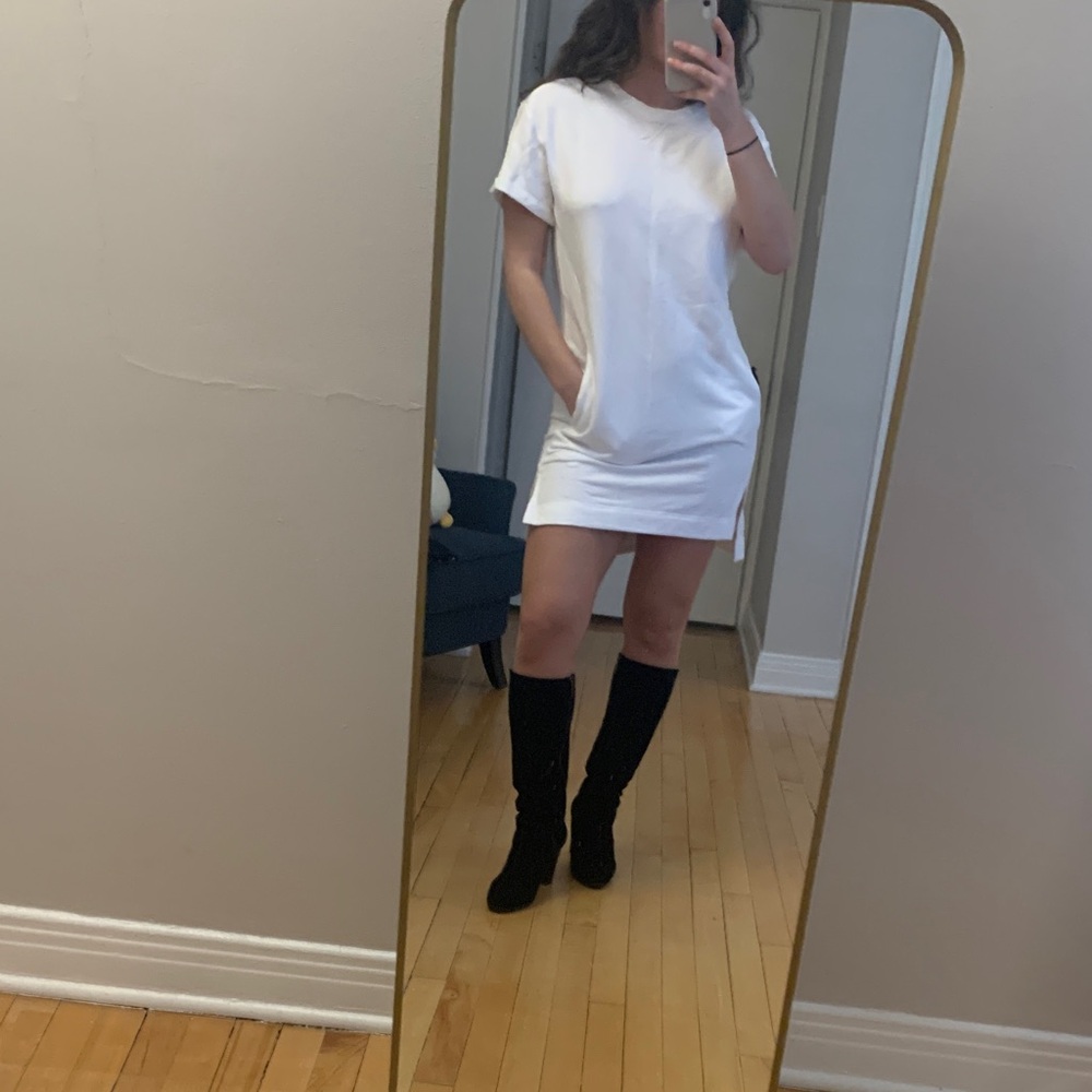 White T-Shirt Dress with Pockets